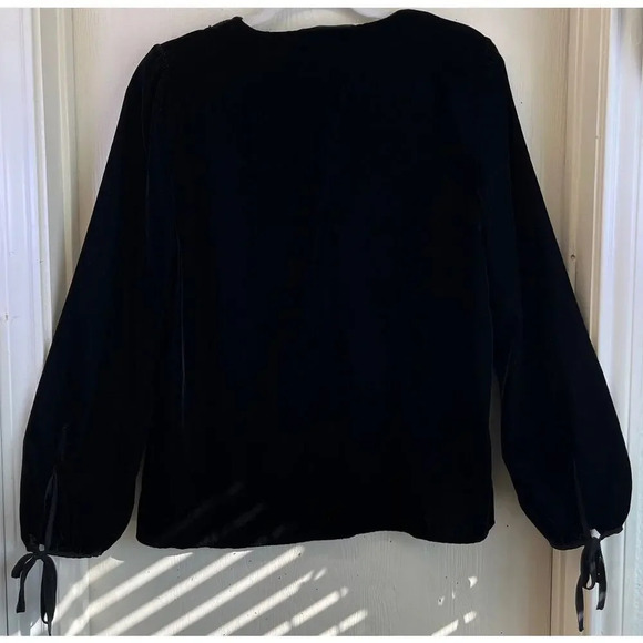 Zara Basic Womens M Black V Neck Lace Trim Velvet Festival Blouse - Picture 2 of 11